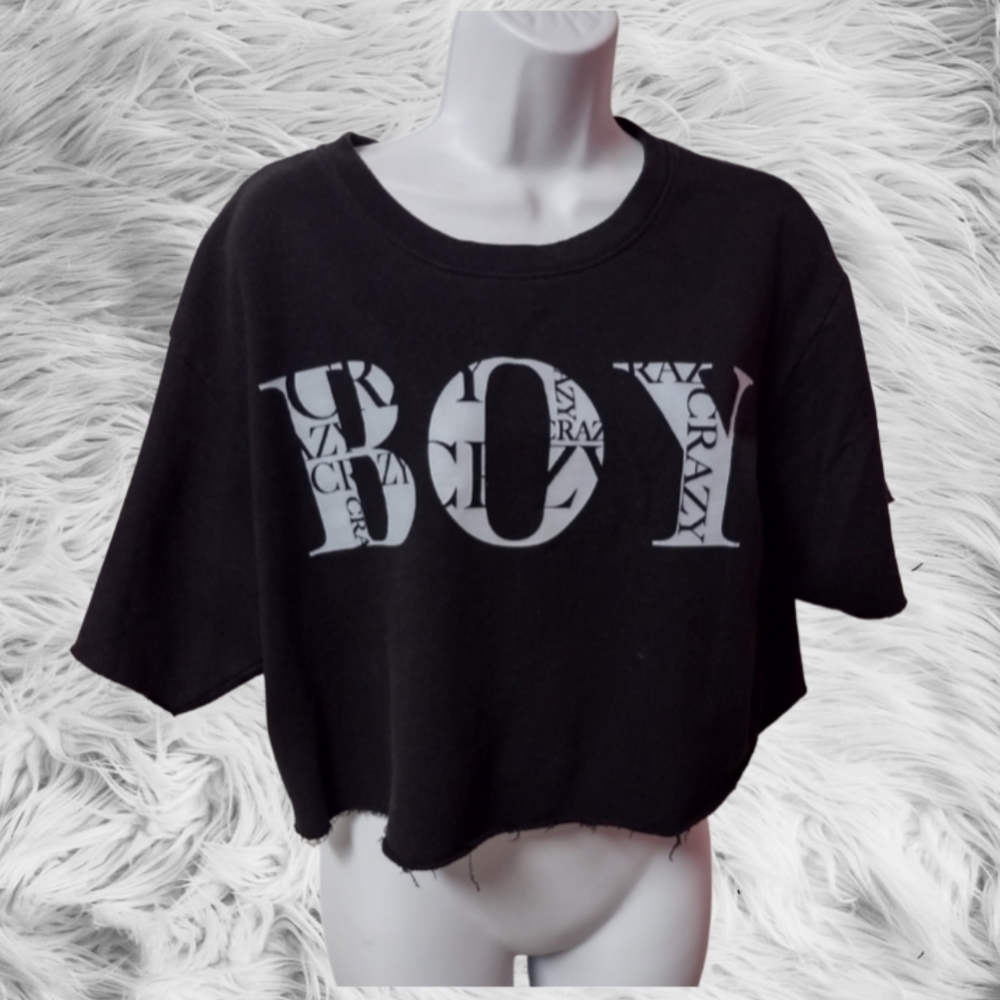 Tz)  Boy Crazy Black Crop Top – Women’s Size L